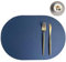 Oval Tischsets Abwischbar 2er-Set, 43.5x30CM Zweifarbig PU Kunstleder Platzset, Wasserdicht & Hitzebeständig, für Küche, Esstisch & Restaurant (Blau/Grau)
