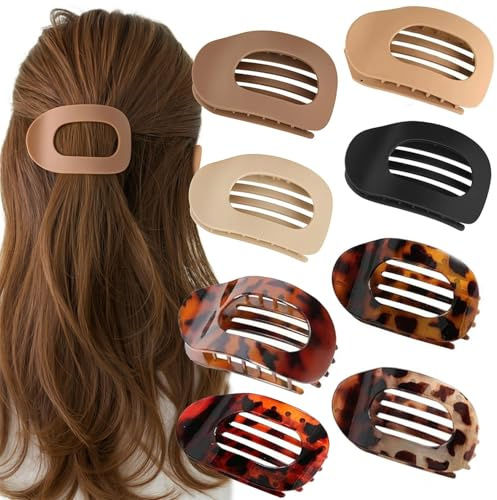 Lot de 8 Pince Cheveux Femme,Pinces à Cheveux Antidérapantes,Pince à Cheveux Plate,Pinces Cheveux Mat Et Forte Tenue,Rondes,pour Cheveux Longs Epais et Bouclés