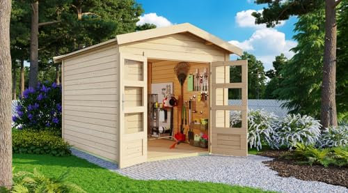 CHILLROI® Karibu Gartenhaus Theros Holzhaus mit Türschloss Geräteschuppen Gerätehaus mit Satteldach 244 x 244 cm
