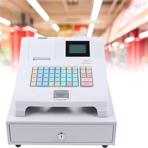 OOMRNV Multifunktionale Registrierkasse Elektronische Registrierkasse, POS-System Registrierkasse mit 48 Tasten 8 Digitale LED-Anzeige Einzelhandels-Kassensystem und Kassenschublade
