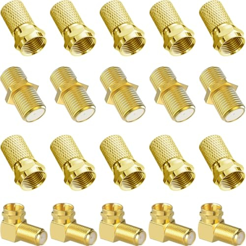 DAOKAI F Type Connector Kit,Coaxial Cable 10pcs RG6 Plug Connector+5pcs Female Extended Adapter+5pcs 90 Degree Coaxial Plug for Satellite TV Aerial Sky