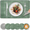 Platzsets Abwaschbar und Untersetzer 6er Set | Tischset Leder Kuhfell Doppelseitigen rutschfest Abgrifffeste | Platzdeckchen Kinder Abwischbar Hitzebeständig | für Esstisch Küche Büto | Grün und Grau