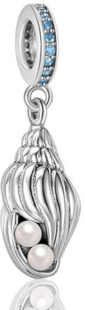 Rimgoris Damen-Armbänder aus 925er Sterlingsilber mit Perlen-Muschel-Anhänger aus der Ozean-Serie und Charm-Anhänger zum Muttertag mit Zirkonia