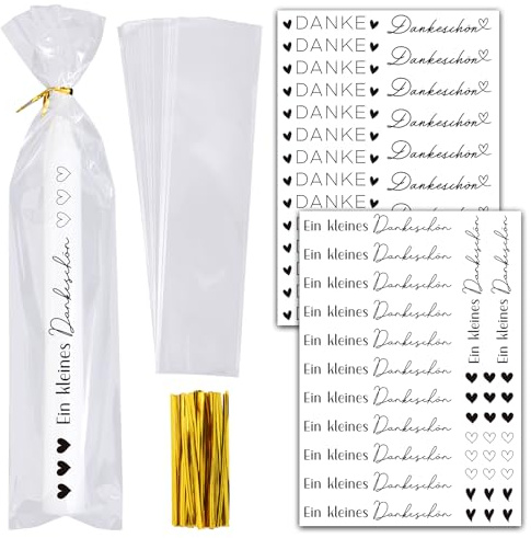 BOFUNX 2pcs Danke Kerzen Tattoofolie Dankeschön Kerzentattoos + 50pcs Kerzentüten Cellophantüten für Danke Gastgeschenke