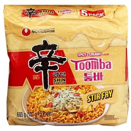Nongshim Shin Ramyun Toomba Spicy & Creamy Stir Fry Noodles, Pack of 5, Product of Korea