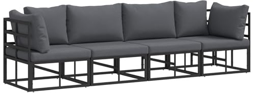 vidaXL Garden Sofa Set with Cushion 4 pcs Black Aluminium, Garden and Terrace, Modern Outdoor Sofa Set, Modular Design, Weather-Resistant Furniture, Customizable Lounge for Relaxation