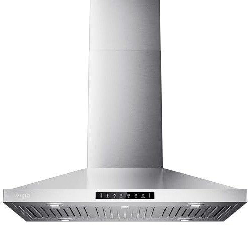 VIKIO HOME Island Range Hood 36 Inch, 390 CFM kitchen Hood with Touch/Gesture, Ceiling Mount, Convertible Ducted/Ductless, 3-Speed Fan, 3 Stainless Steel Baffle Filters