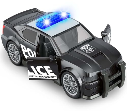 Police Car Toys for Boys 3-5 4-8 With 3 Different Flashing Lights & Sound, Side Doors Open Friction-Powered Wheels Pursuit Rescue Vehicle Light Up Toy Car Christmas Birthday Gift 3 4 5 Boy Toys Girl