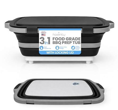 HAVENITY BBQ Prep Tub, 16L Multifunktionales Camping Schneidebrett mit Deckel, Meat Prep Tub für Meal Prep Marinieren von Lebensmitteln, Heckklappenbehälter mit Deckel, Faltbare Frischhaltedosen (XL