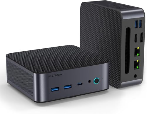 ALLIWAVA H90Pro Mini PC AMD Ryzen 7 8745HS Mini-Desktop-Computer (8K/16T, bis zu 4,9 GHz), Radeon 780M, 32GB DDR5 512GB NVMe SSD, Dual 2.5G LAN, WiFi 6, HDMI/USB-C/DP, Ideal für Gaming, Büro