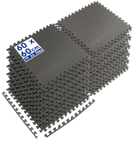 Harbour Housewares Gym Flooring Mats - 60 x 60cm - Pack of 6 Large Black Heavy Duty EVA Non-Slip Rubber Matting Floor Tiles for Exercise, Home, Garage, Pool, Treadmill, Workout Equipment