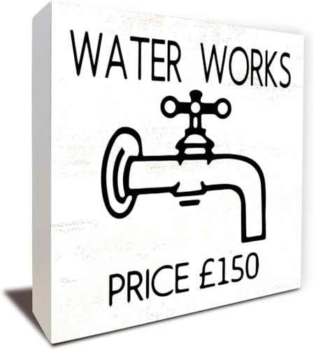 ERVIMG Water Works Price 150 Funny Bathroom Wood Box Sign Rustic Wood Plaque Farmhouse Block Sign Rustic Home Decor Office Tabletop Desk Decor Gift for Women Men 5x5 Inches
