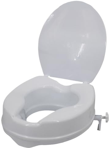 4 Inch Raised Toilet Seat Elevated 300lbs Capacity with Lock and Lid Non Slip Riser for Seniors Pregnant Disabled