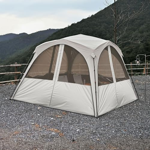 ARURU Camping Pavillon 3×3m Kuppelzelt mit 4 or 2×2-in-1 Seitenteilen Wasserdicht Sonnenschutz und Moskitonetz mit Titan-Blackout Beschichtung Camping & Strand & Gartenzelt Pop Up Zelt Aufbau