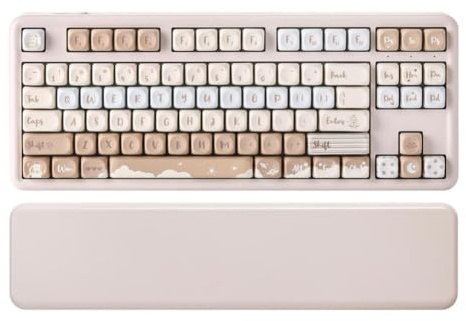 DhnvGCSge Tastatur kompatibel mit Win B87 Blue QMK VIA kabellose benutzerdefinierte RGB-Dichtungstastatur niedliche Tastenkappe Handballenauflage(Butter)