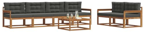 vidaXL Outdoor-Sofagarnitur mit Kissen 7 pcs Natur und Anthrazit, Modernes Garten-Sofagarnitur, langlebige Gartenmöbel, modulare Gartenmöbel, Lounge-Dekor für Poolseiten