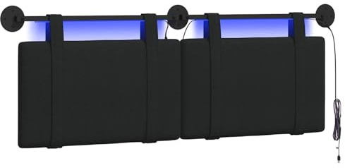vidaXL Hängendes Kopfteil Mit LED Licht Schwarz Stoff, Stylische Schlafzimmer-Deko, modernes Wandkopfteil, luxuriöser Stoffakzent, gemütliche Schlaf-Oase