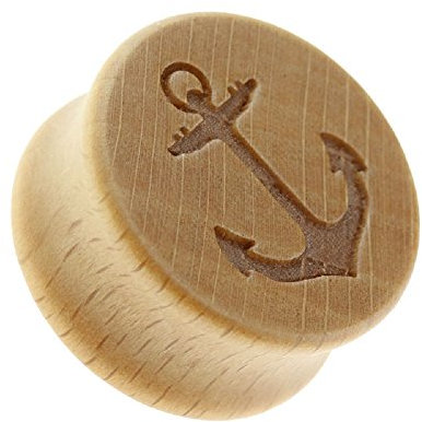 BlackAmazement Flesh Tunnel Plug Inlay Piercing Holz Wood Anker Anchor Marine Herren Damen (16 mm - 1 Stück)