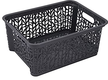 BranQ - Home essential Universeller, multifunktionaler, erstellbarer Aufbewahrungskorb in Bamboo Design, BPA-frei Kunststoff, Grösse L -12,7 Ltr., 1 Stk., Anthrazit