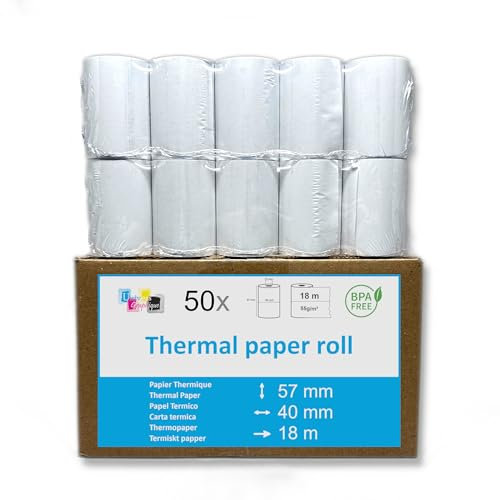 50 Bobine terminal carte bancaire papier thermique 57 x 40 x 12 m papier thermique pour CB 57 x 40 x 12 mm - Rouleaux machine carte TPE