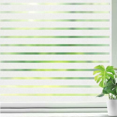 Qualsen Fensterfolie Blickdicht Sichtschutzfolie Fenster Fensterfolie Selbsthaftend Blickdicht Milchglasfolie Klebefolie Fenster Fensterfolie Sichtschutz Folie Anti-UV(60 x 400 cm, Frosted Stripe)