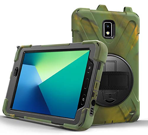 Funda para Samsung Galaxy Tab Active 2 2019 10.5 SMT390T395, función atril con rotación de 360 grados, híbrido de 3 capas, resistente a los golpes, correa de mano y correa de hombro diseño para