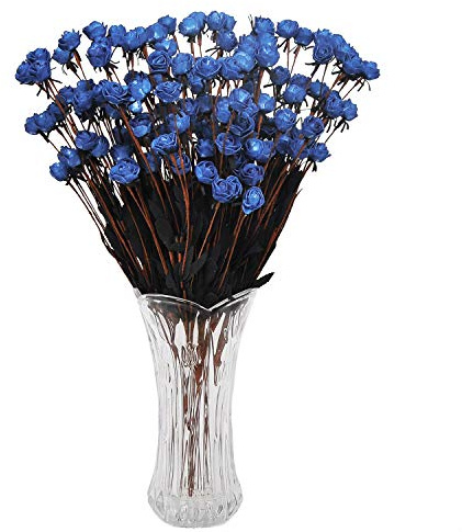 cn-Knight 10pcs Künstliche Blumen,50cm Langer Stiel Mini Rosenzweige, PE-Schaumstoff Miniatur Rosen, für Hochzeit,Brautstrauß,Heimdekoration,Einweihungsgeschenk, Tischblume,Blau