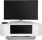 Homeology Supports Hampshire Corner-Friendly Gloss White with Black Glass Beam-Thru Remote Friendly Door 26-50 Flat Screen TV Cabinet