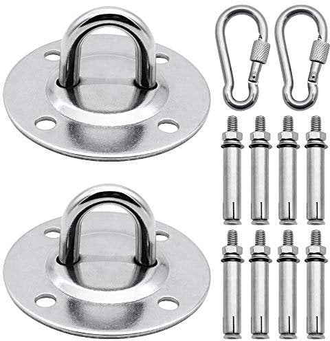TXErfolg 2 Stück Deckenhaken Edelstahl Professionell Deckenhalterung Tragfähigkeit beträgt 350kg mit 2 Stück Karabiner für Hängesessel Schaukel Hängelampe Hängematte Sling Trainer Boxsack Yogatuch