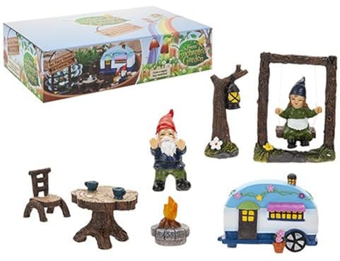 Enchanting Multicolor Secret Fairy Garden Gnome And Caravan Set - (8-Piece) - Unique & Whimsical Garden Display