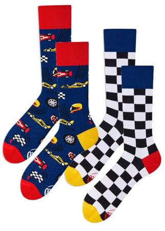 Many Mornings Unisex Formula Racing Mismatched Socken, Multicolor, 35-38