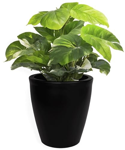 Elly Décor Fioriera in plastica da 43,2 cm con drenaggio, per esterni e interni, leggera e resistente, fioriera conica alta 43,2 x 40,6 cm, nera