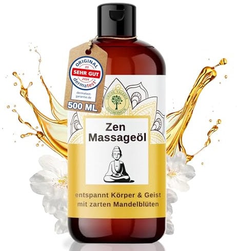 GRÜNE VALERIE® Zen - Massageöl XXL 500 ML - mit süßen Mandeln - [DERMATEST: EXCELLENT] - Entspannung für den Geist und die Gefühlswelt - Qualitäts Öl aus Italien