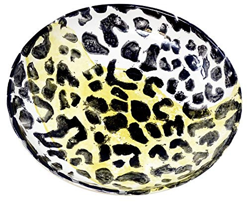Lashuma Keramikschüssel Schwarz Weiß Gelb, Pastaschale Motiv: Leopard, Runder Essteller Ø 24 cm