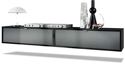 Vladon 2er-Set TV Board Lana 100, Made in Germany, Lowboards je 100 x 29 x 37 cm mit viel Stauraum, Korpus in Schwarz matt, Fronten in Graphit seidenmatt | Große Farbauswahl