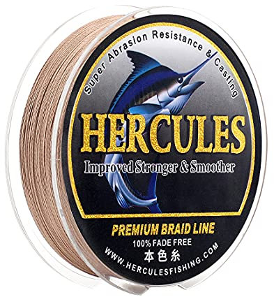 HERCULES Farbechte Geflochtene Angelschnur, 1000m PE Geflochtene Schnüre, 4 Stränge Multifile Angelschnur, 6lb Test für Salzwasser und Süßwasser, Braun, 6lb, 1000m