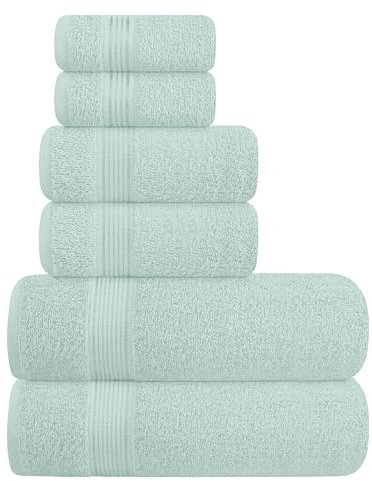 GLAMBURG Lot de 6 Serviettes en Coton Ultra Doux, Contient 2 Serviettes de Bain surdimensionnées 70 x 140 cm, 2 Serviettes de Toilette 40 x 60 cm et 2 Serviettes de Toilette 30 x 30 cm, Verte Mer