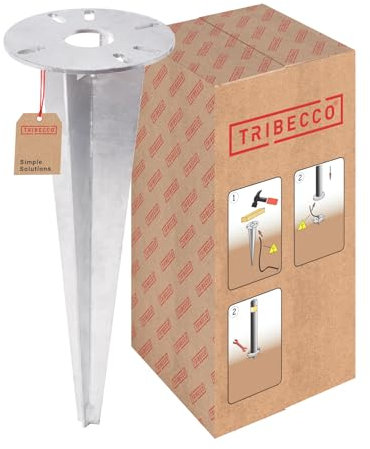 TRIBECCO Einschlag-Erdspieß für Gartenlampe - Ø 116 x 300 mm - mit Öffnung Ø 30 mm für Kabelführung - feuerverzinkter Flachstahl - Bodenanker für Gartenbeleuchtung