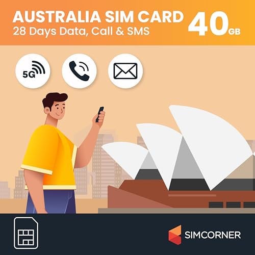 Australia SIM Card (40 GB, 28 Days) - Optus Prepaid SIM Card w/Unlimited Minutes & SMS to Australian Mobiles- 3-in-1 4G Hotspot Card w/Tethering- Standard, Micro, & Nano SIM Card For Unlocked Phones
