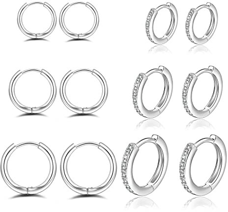 6 Paar Creolen 14 Karat vergoldet Huggie Creolen 925 Sterling Silber Kleine Creolen Set Winzige Zirkonia Knorpelohrringe für Damen