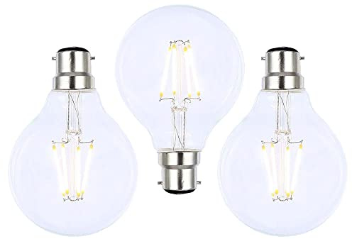LITECRAFT Light Bulb B22 Bayonet Cap 4 Watt LED Filament Globe LED - Clear (Pack of 3)