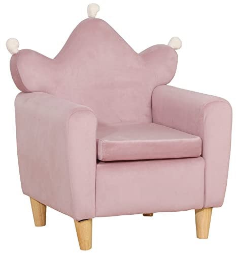 HOMCOM Poltrona per bambini Mini Divano per bambini +3 anni con seduta imbottita Braccioli e struttura in legno Carico massimo 45 kg 50x42x58 cm Rosa