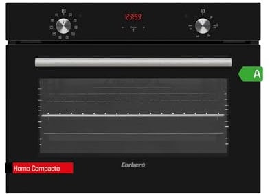 Corberó - Horno Compacto 50 L | CCHCV451021DTG | Cristal Negro | Hidrólisis | Multifunción | Display Touch | Guías Extraíbles | 10 Programas | 3100W Potencia | Eficiencia Energética A, Negro