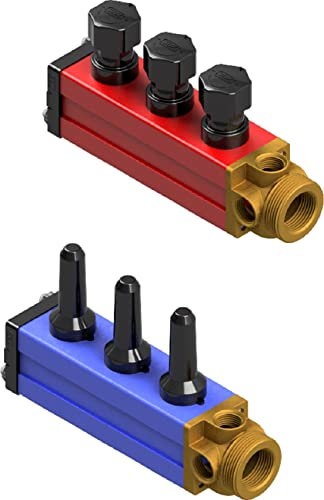 SBK Heizkreisverteiler 3000 03-fach mit Durchflussmesser rot 1,0-4,2 l/min (60-250 l/h) Baulänge 235 mm