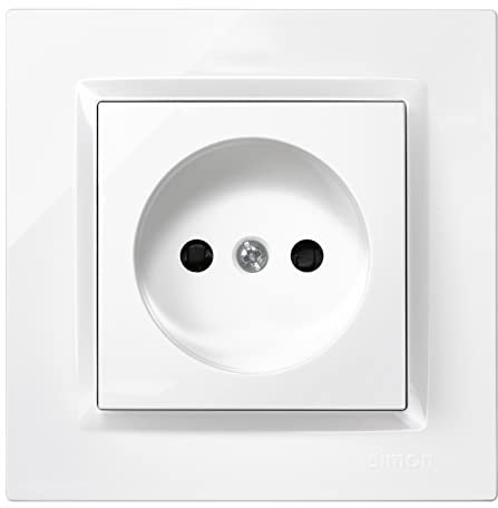 SIMON - Enchufe de Empotrar bipolar, Serie Simon 10, 250V, 10 A, Enchufe de Pared Plano y Fino, Fácil de Instalar, Incluye Marco, Tapa y Mecanismo, Base de Enchufe Hembra Color Blanco