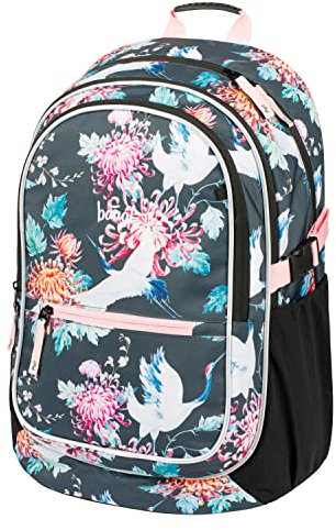 Baagl Schulrucksack für Mädchen, Schulranzen für Kinder mit ergonomisch geformter Rücken, Brustgurt und reflektierende Elemente (Birds)