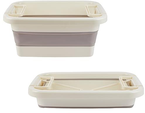 Salter LASAL28763FEU7 Stapelbarer Wäschekorb – Klappbarer Wäschekorb, klappbarer Aufbewahrungsbehälter, Organizer-Wanne, Tragegriffe, platzsparend, Lock & Stack-Funktion, Warm Harmony, 36L, Creme/Grau