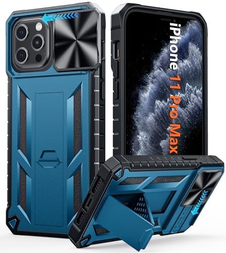 FNTCASE for iPhone 11-Pro Max Case: Rugged Military Grade Full Protection Shockproof Protective Case with Kickstand | TPU Matte Textured Heavy Duty Hard Bumper Phone Cover for iPhone 11 Pro Max-Blue