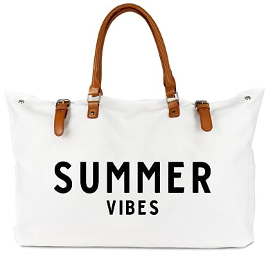 Strandtasche mit veganem Ledergriff, extra große Strandtasche für Damen, wasserdicht, sanddicht, weiß, Weiss/opulenter Garten, extra large
