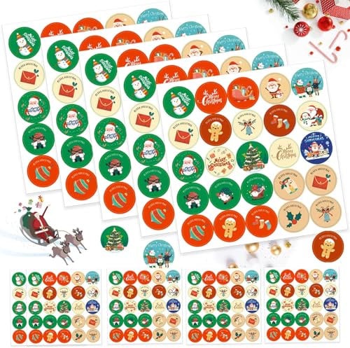 Daover 500 Stück 25 Stile Weihnachtsaufkleber Rund, Geschenkaufkleber Weihnachten, Weihnachtsaufkleber Selbstklebend, für Weihnachten Dekoration Geschenkverpackungen Umschlag usw